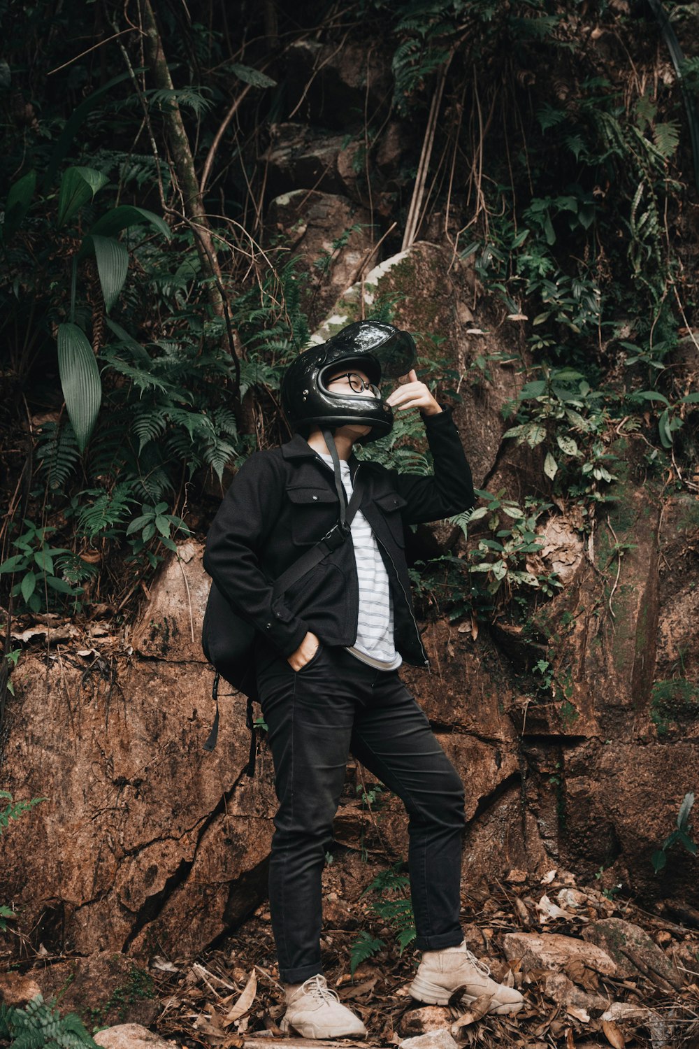 man in black jacket and black pants wearing black helmet