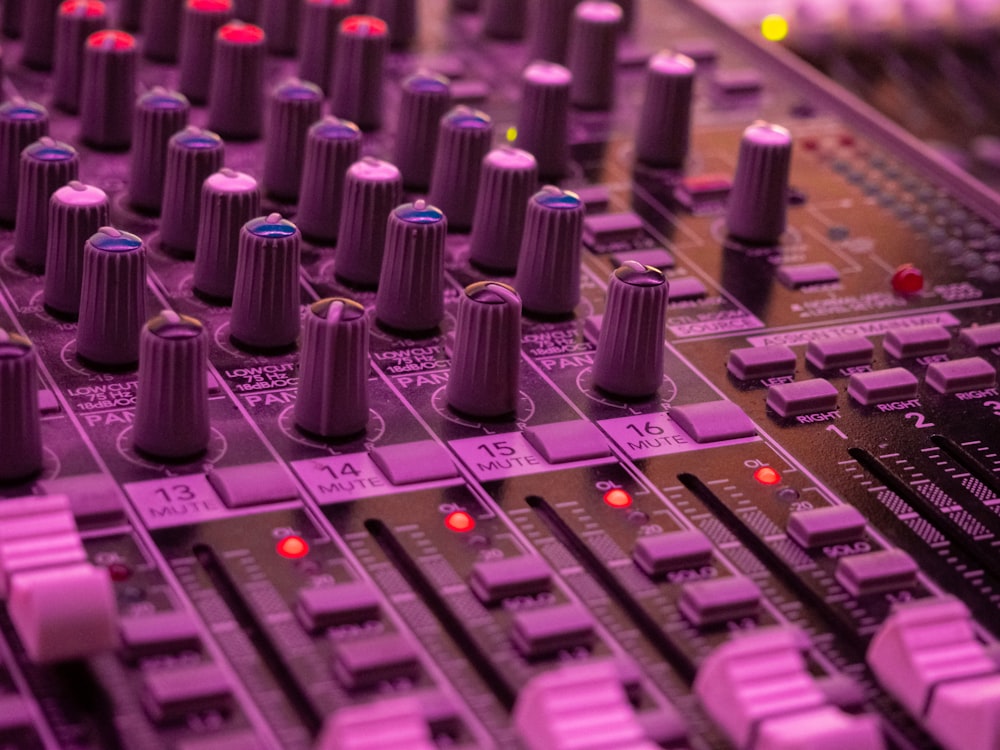 black and purple audio mixer