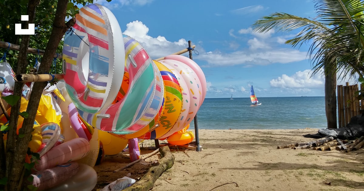 Assorted color inflatable balloons on beach during daytime photo – Free ...