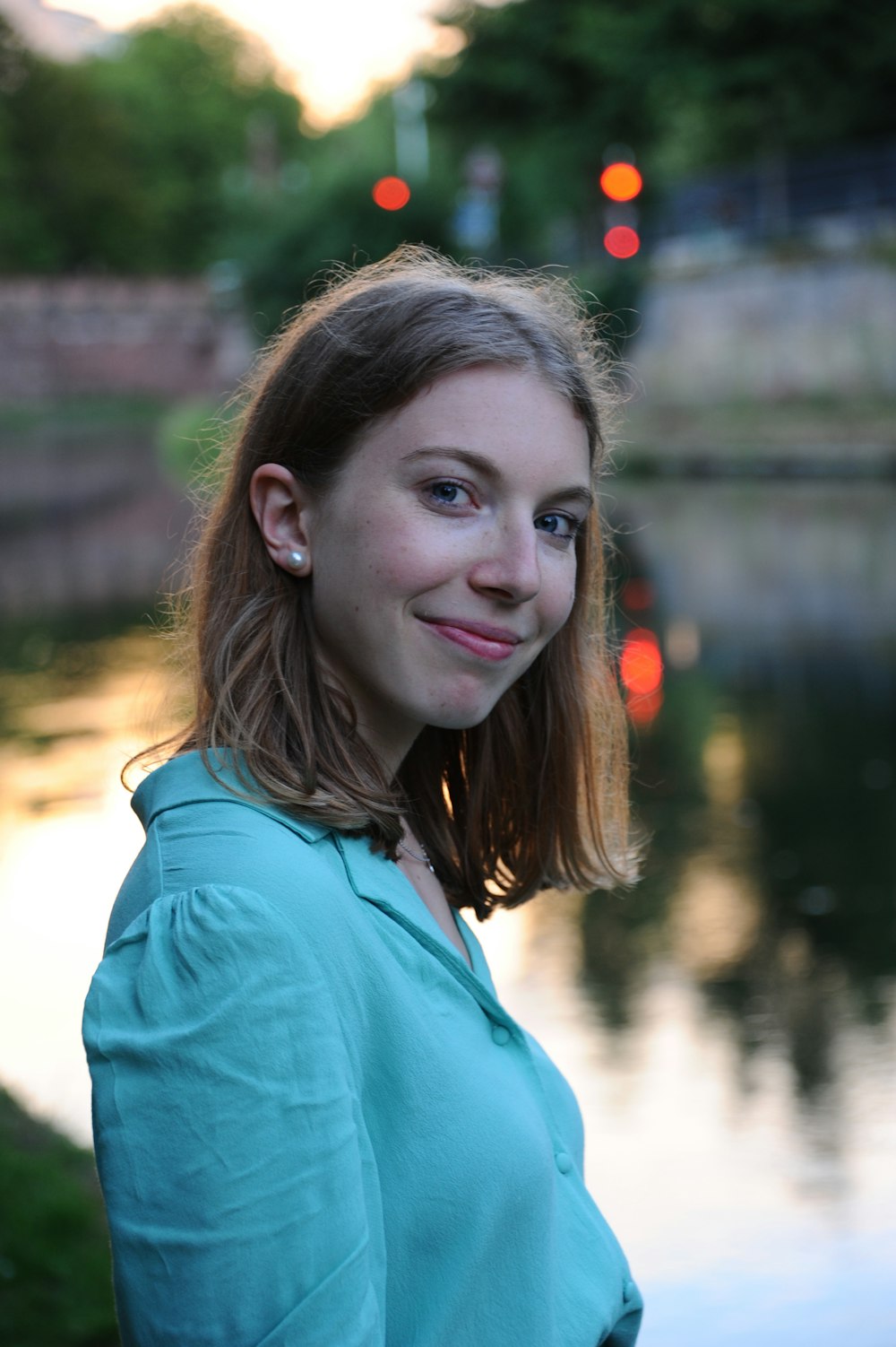 woman in blue long sleeve shirt