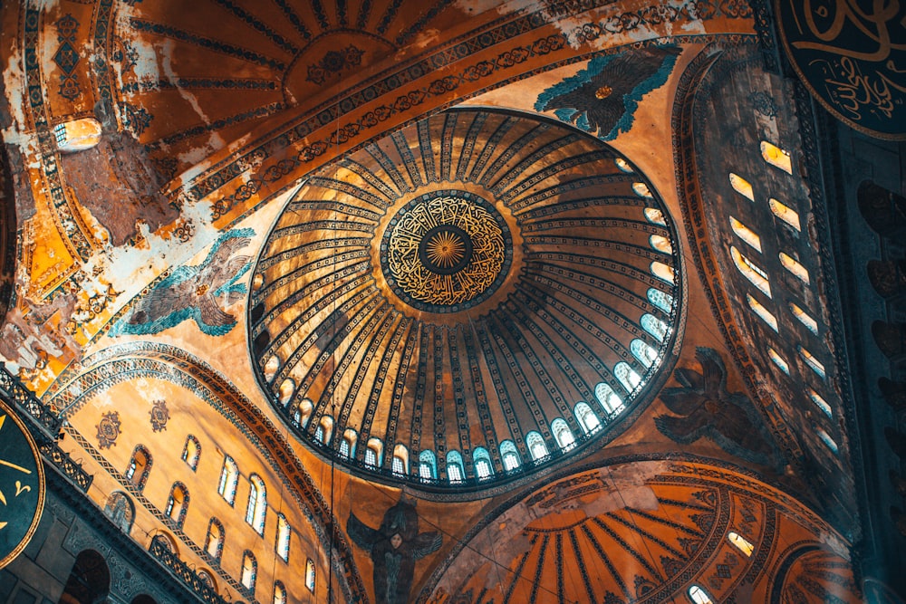 brown blue and white ceiling