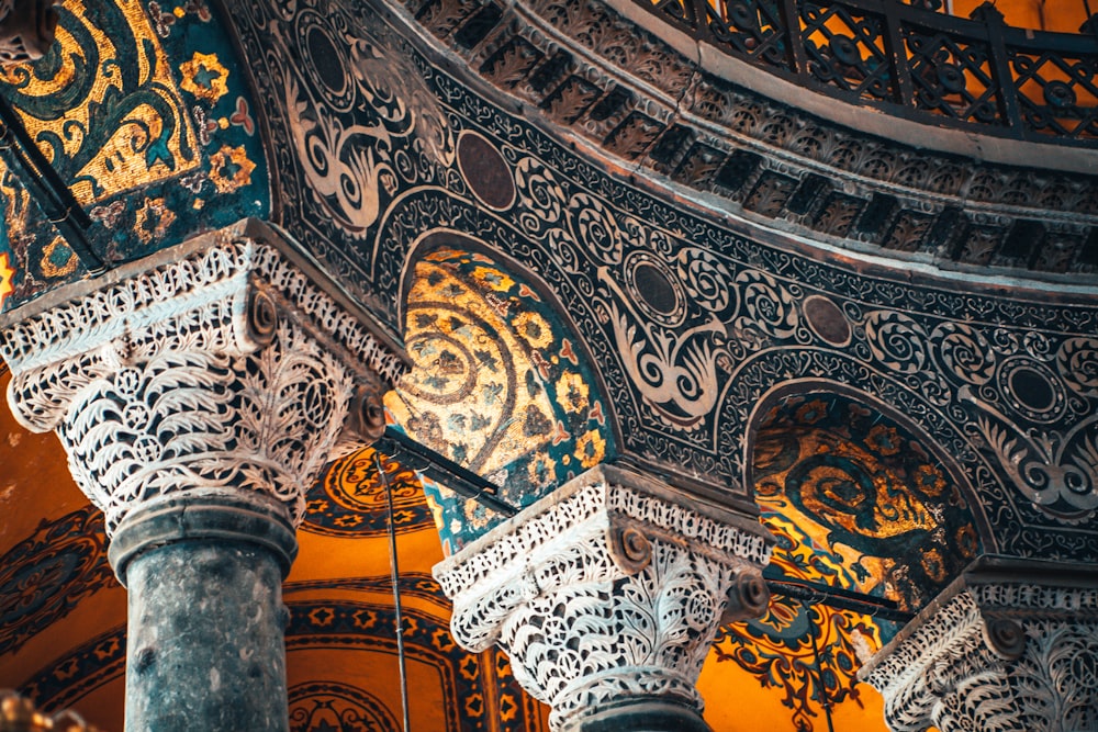 brown and blue floral ceiling