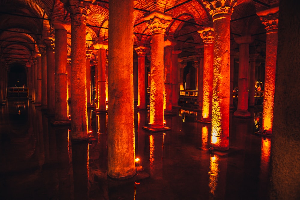 brown concrete pillar inside building