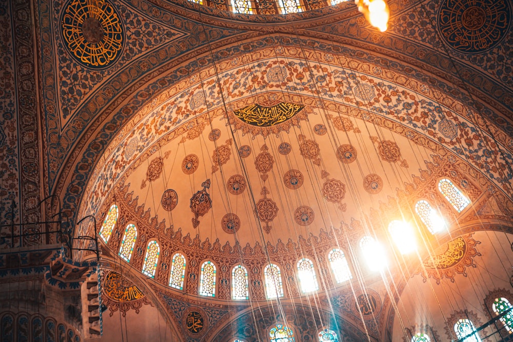 brown and white ceiling with glass ceiling