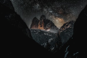A stunning view of a starry night sky over mountains.