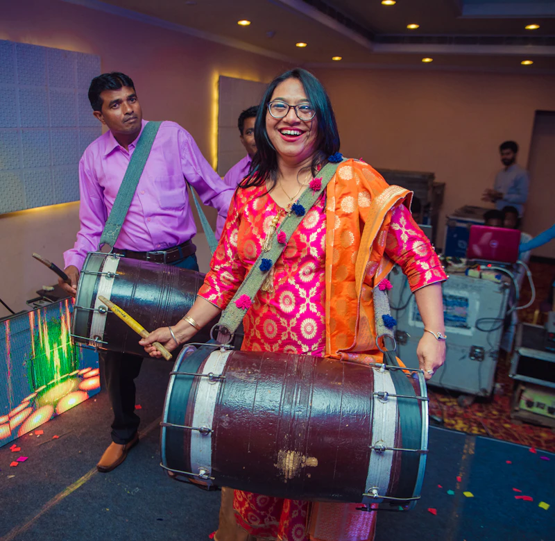 Dhol players performing at an Indian function