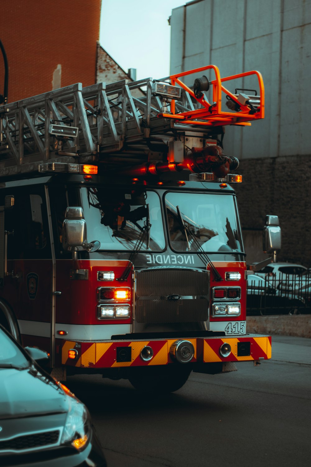 red and white fire truck