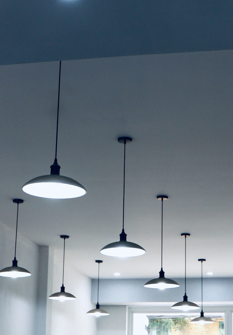 Modern pendant lights installed in ceiling