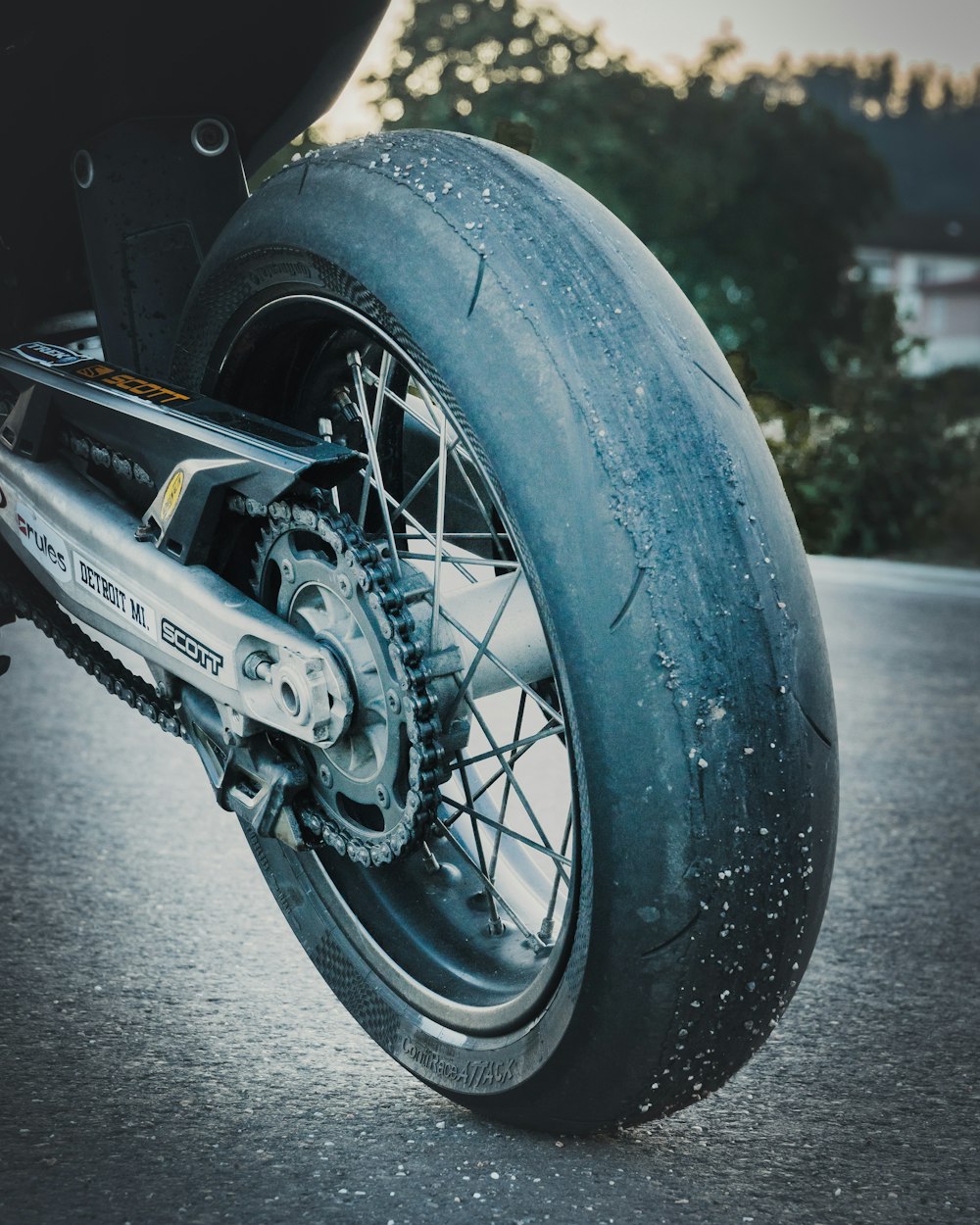 black motorcycle wheel with tire