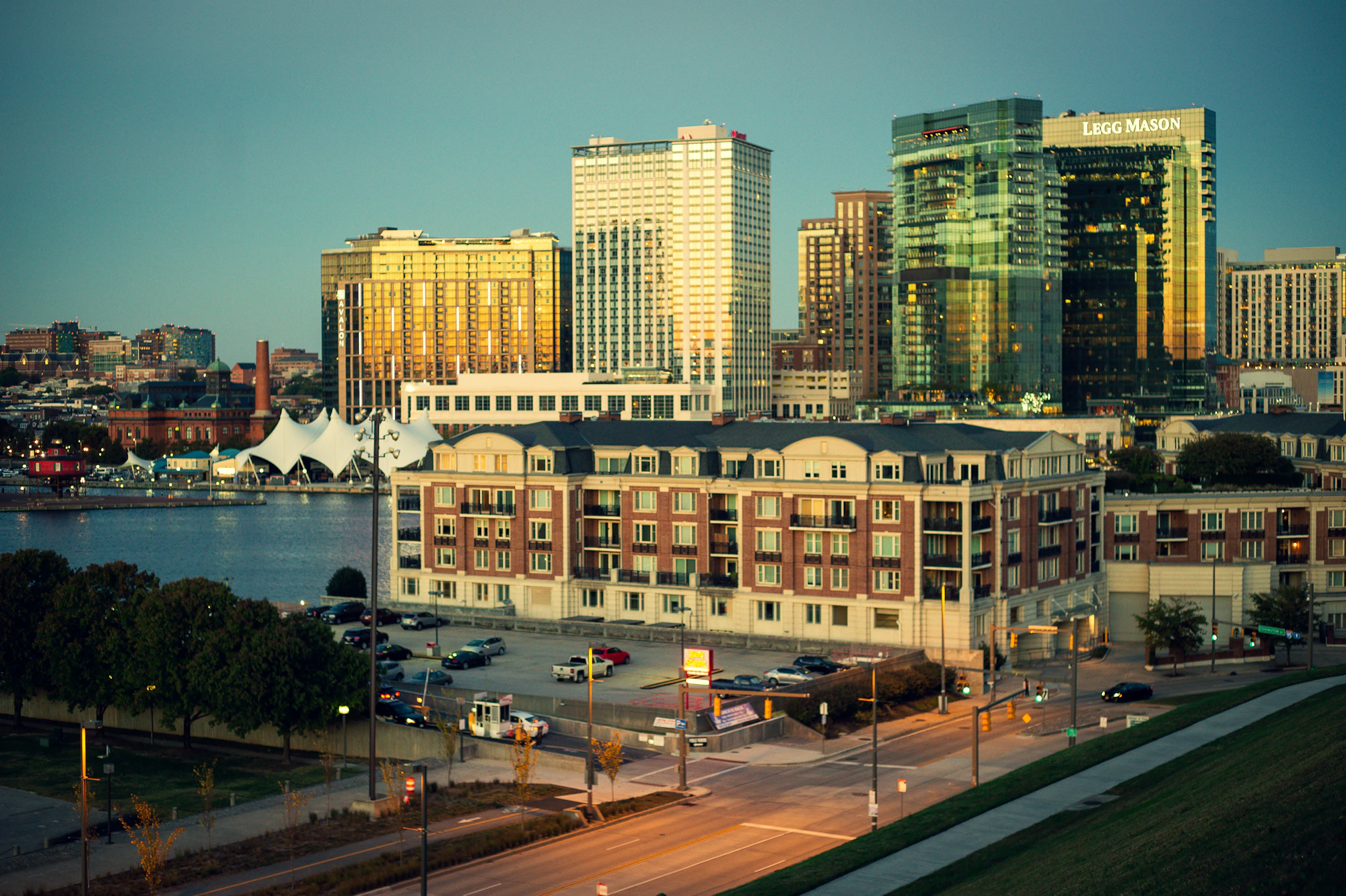 Waterfront buildings along the Baltimore harbor