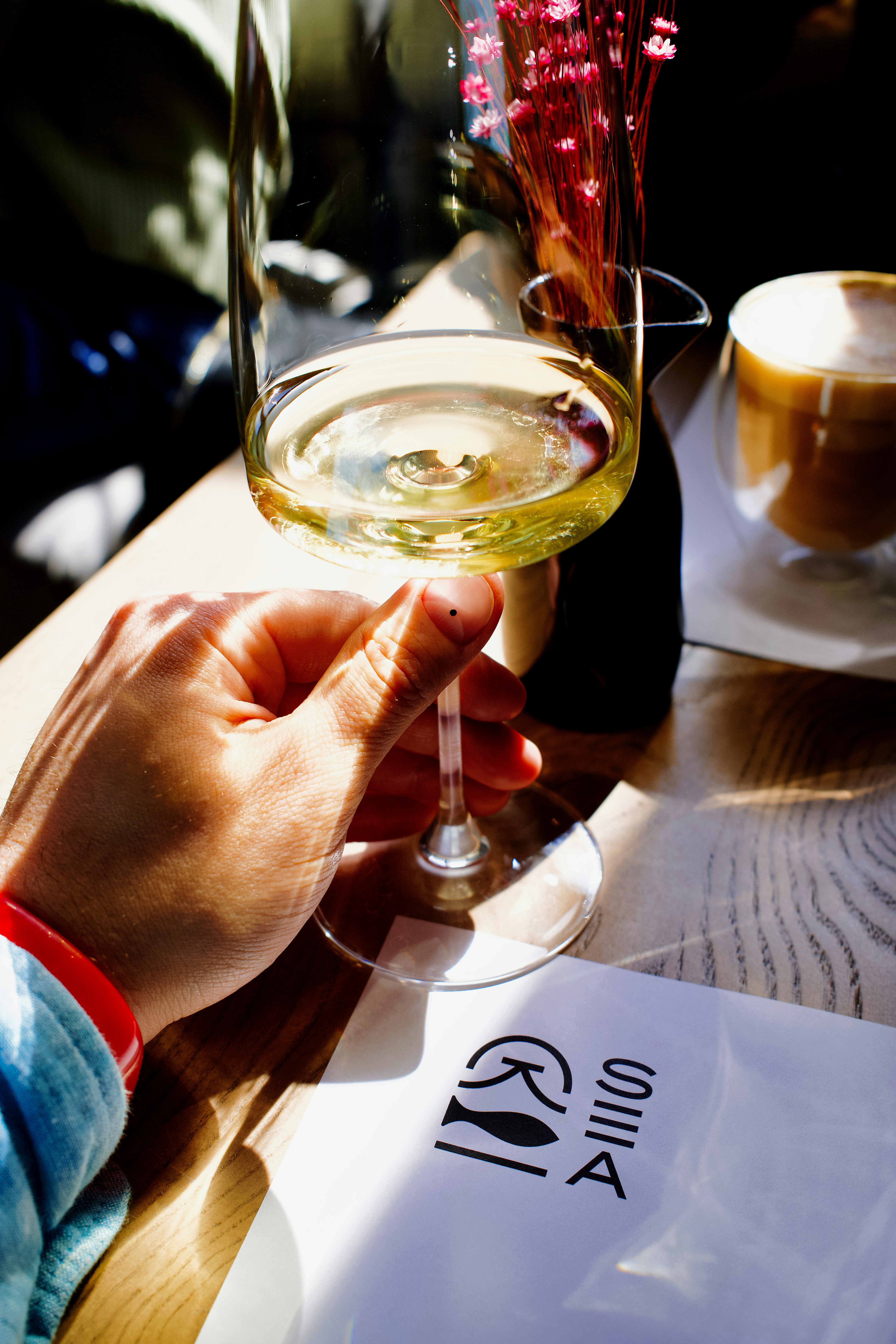 A glass of chardonnay