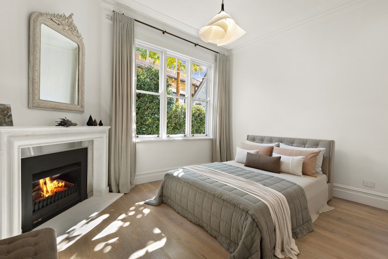 luxurious bedroom with fireplace