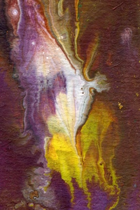 An impressionistic floral artwork with rhythmic swirls in electric purples and teals.