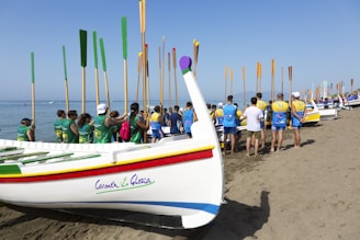 people riding on white and blue boat during daytime