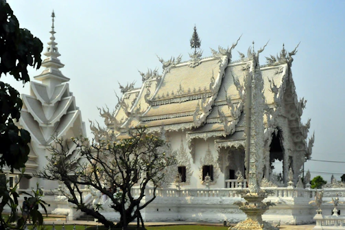 The intricate white facade of Wat Rong Khun, the famous White Temple.