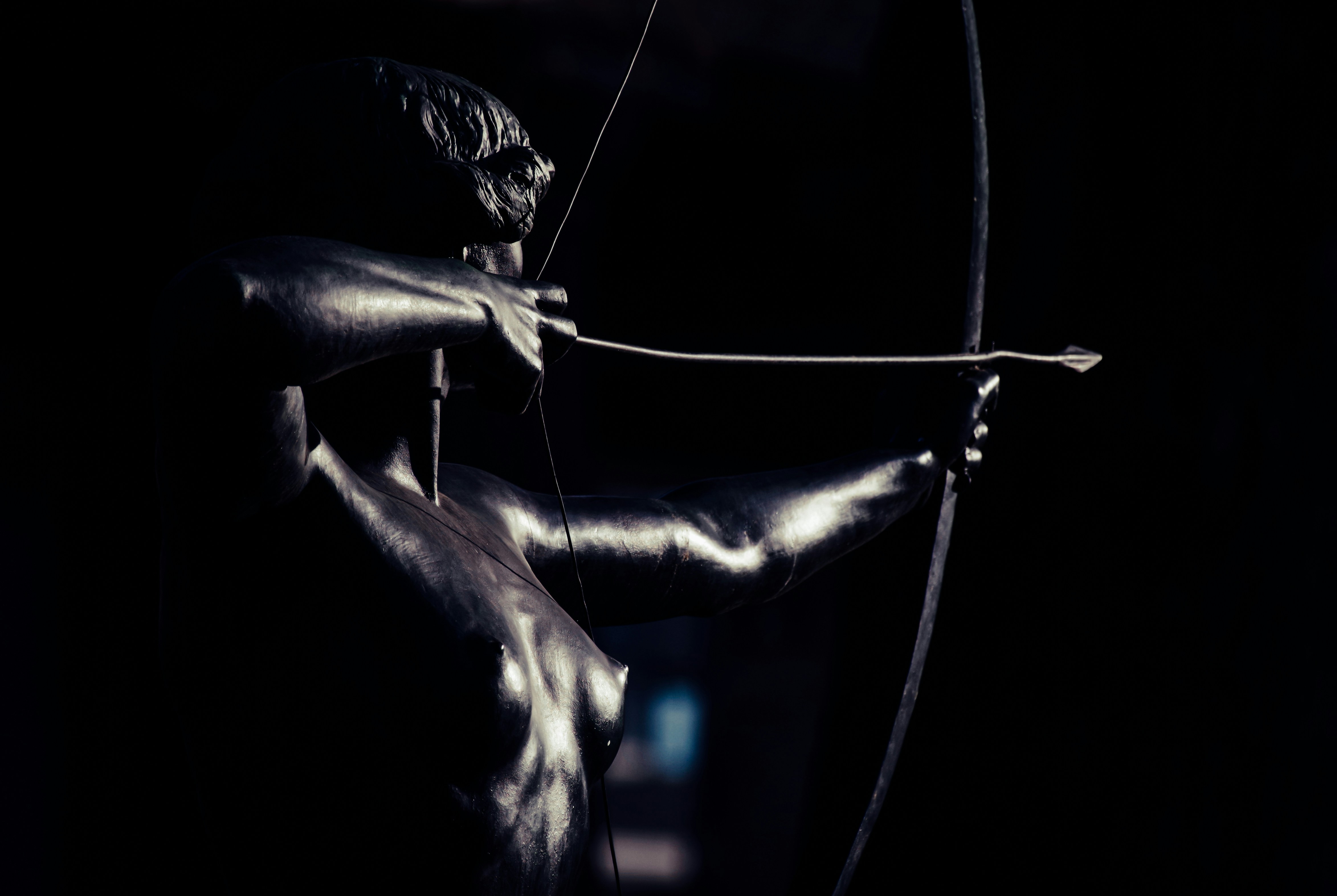 woman in black dress holding bow