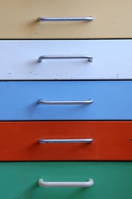 blue and white wooden drawer