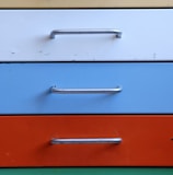 blue and white wooden drawer