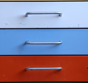 blue and white wooden drawer