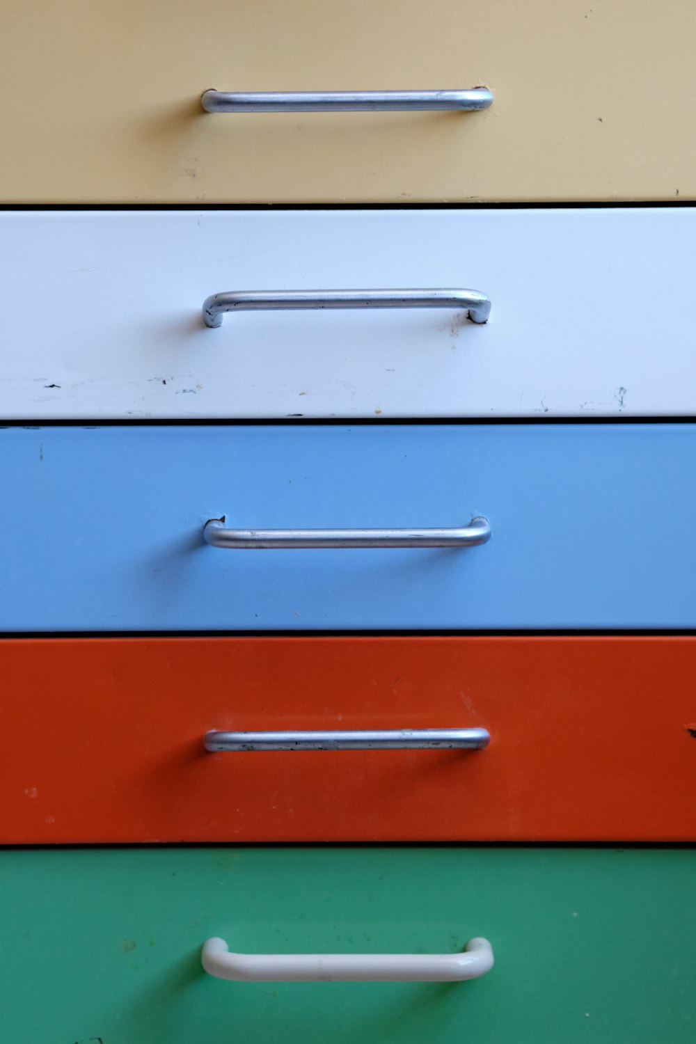 blue and white wooden drawer