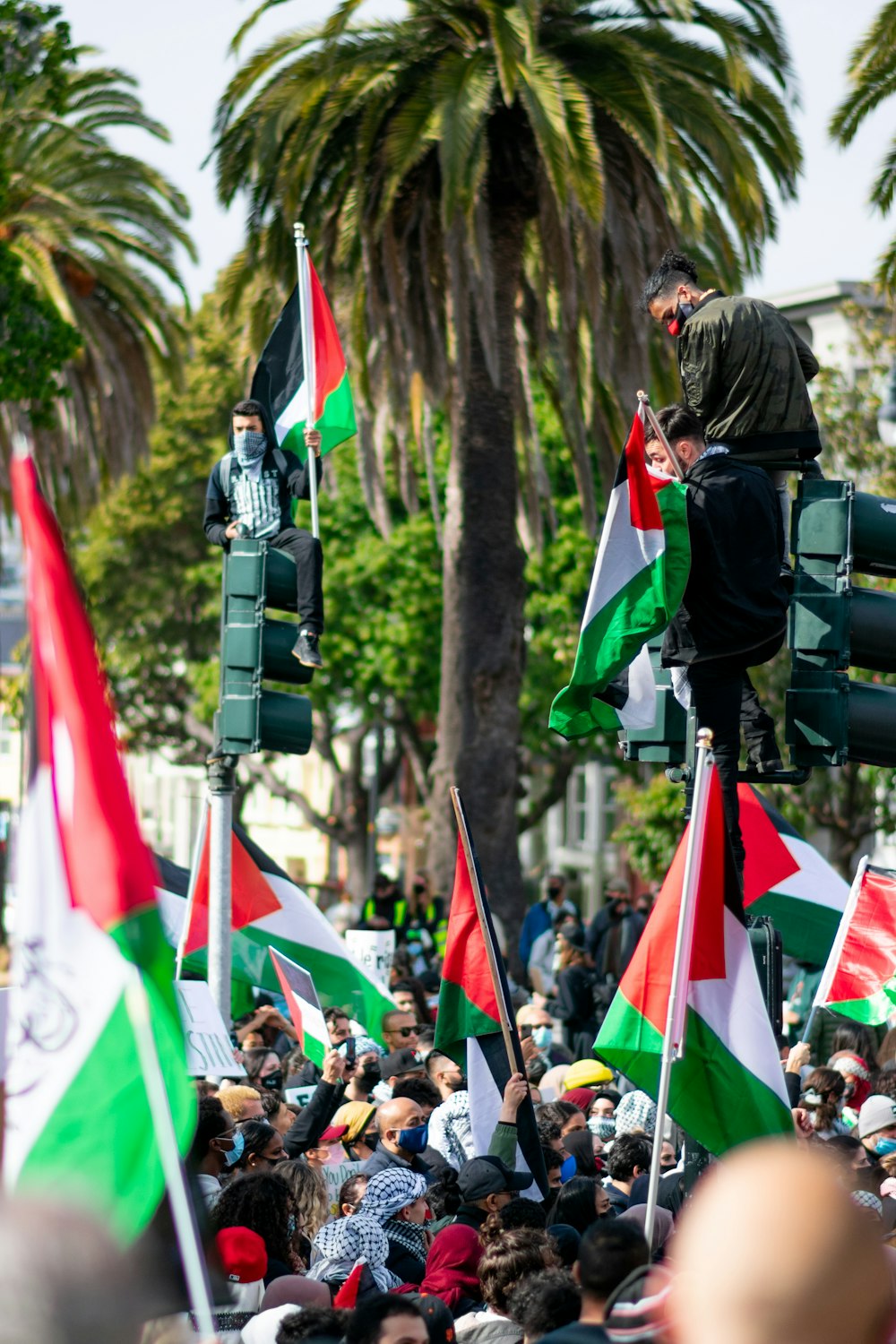 people holding flags during daytime