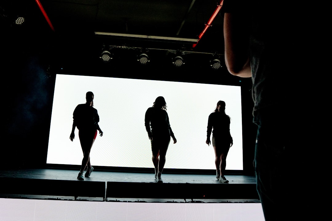 silhouette of people walking on stage