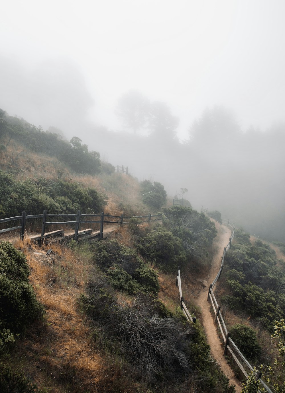 brown wooden bridge on mountain