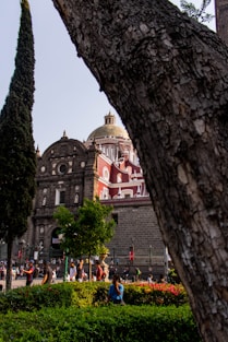 people walking near red and white concrete building during daytime