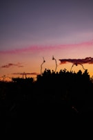 Silhouettes of people enjoying a deep house outdoor party at sunset.