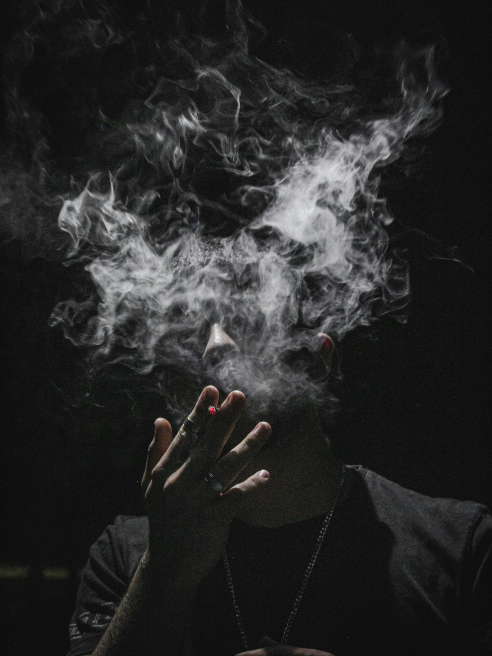 person in black long sleeve shirt smoking