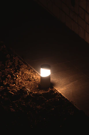 An elegant outdoor LED lamp casting soft light on a modern garden pathway at dusk