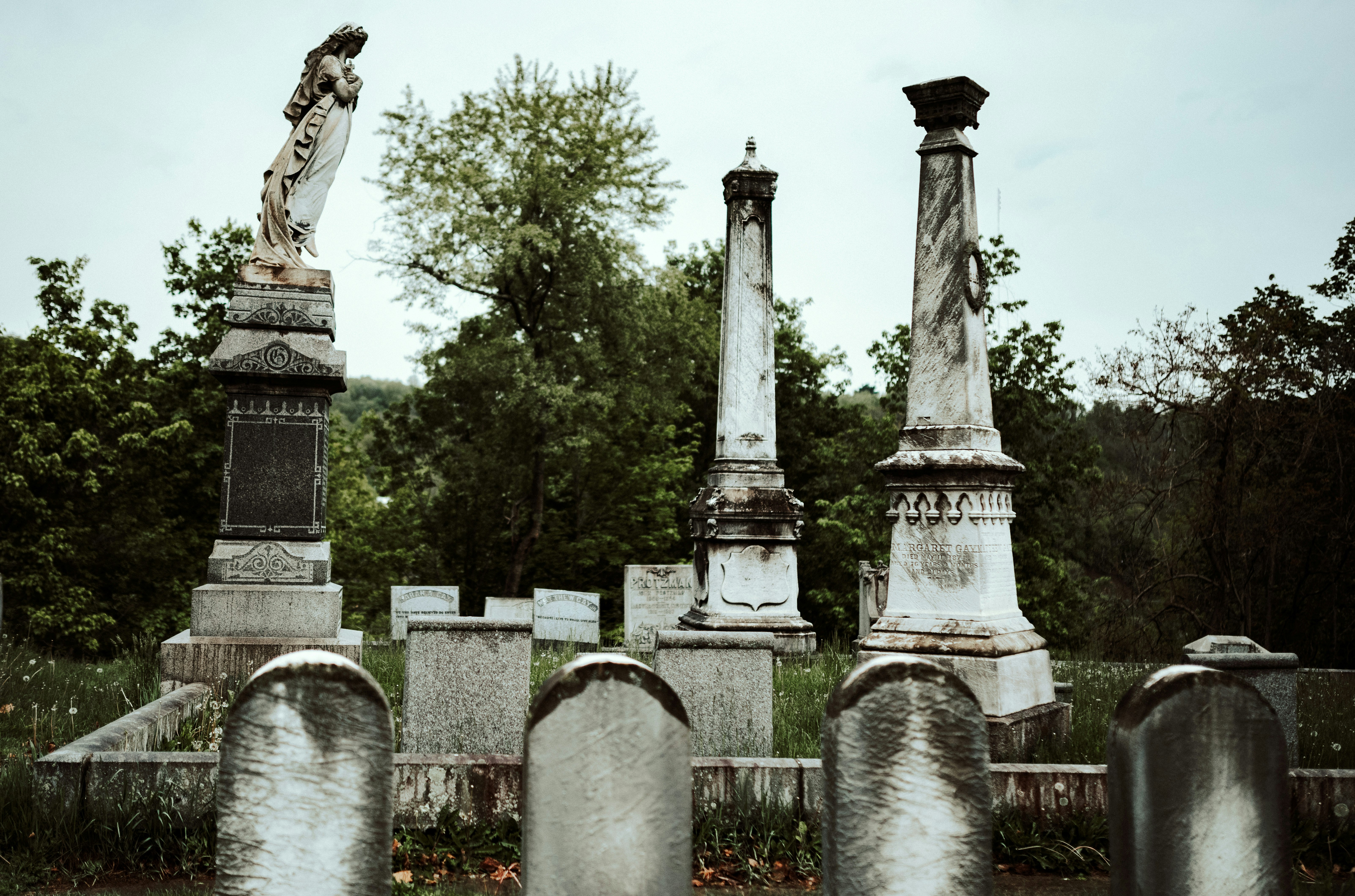 gray concrete statue near green trees during daytime