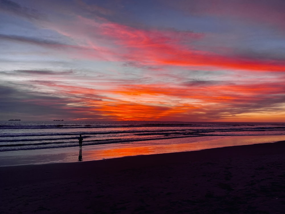 silhouette of people on beach during sunset