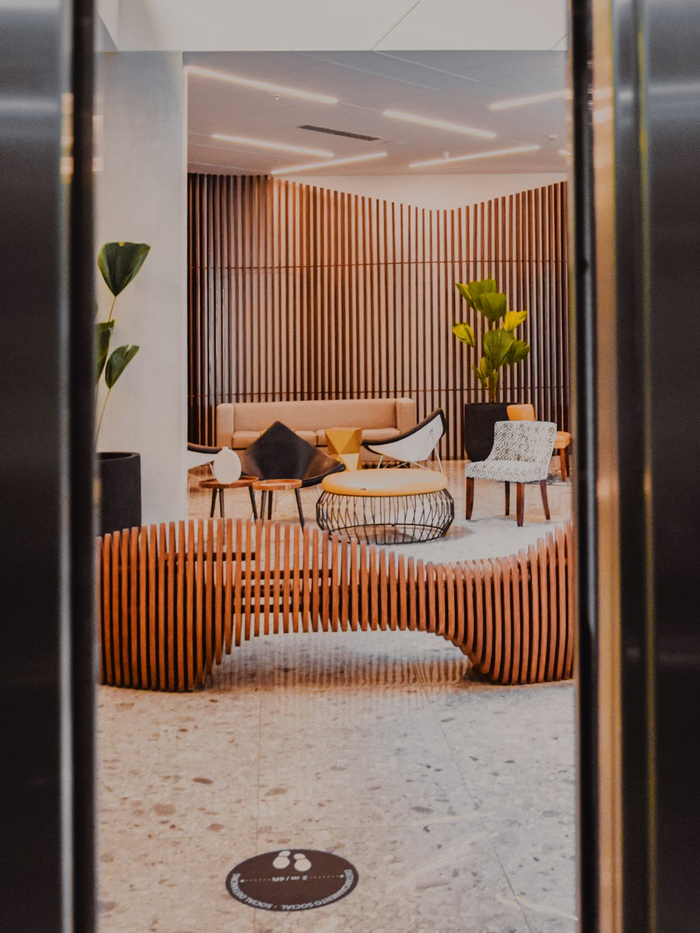 brown and white striped sofa