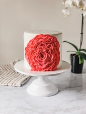 red and white cake on white ceramic plate