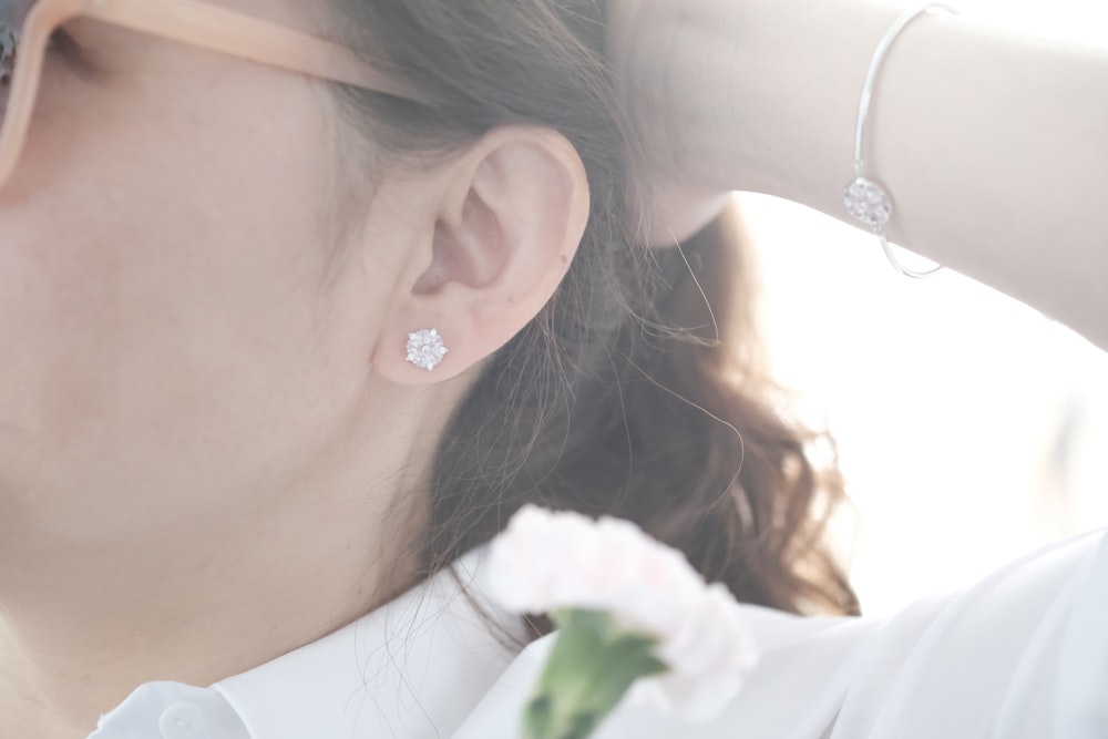 woman in white collared shirt