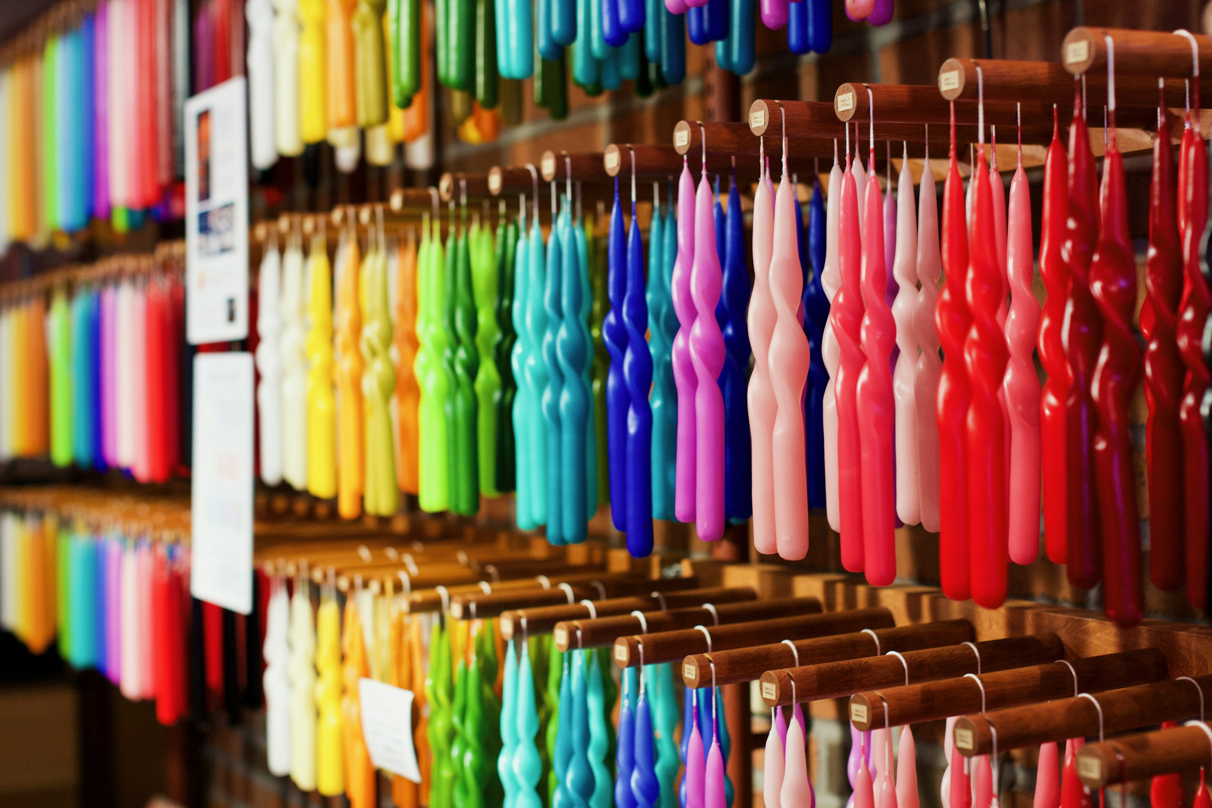 Colorful display of pens and notebooks inside a Japanese stationery store like Loft