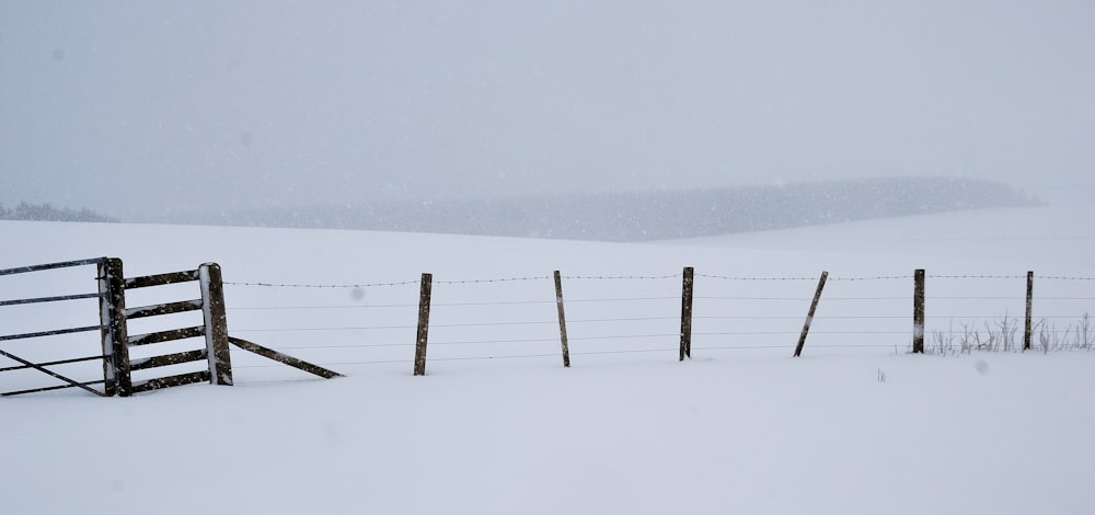 brown wooden fence on snow covered ground