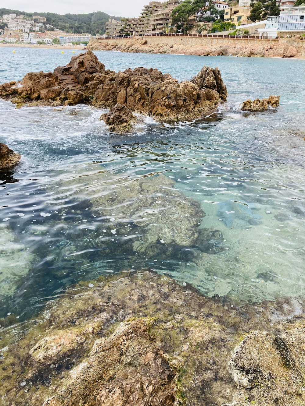 brown rocks on body of water during daytime