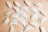 Multiple uncooked empanadas are arranged on a floured wooden surface. Each empanada is folded and sealed in a variety of styles, with some having intricate braided edges and others simple, rounded edges. The background is lightly dusted with flour, adding to the preparation theme.