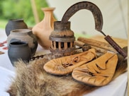 brown wooden table decor on brown wooden table
