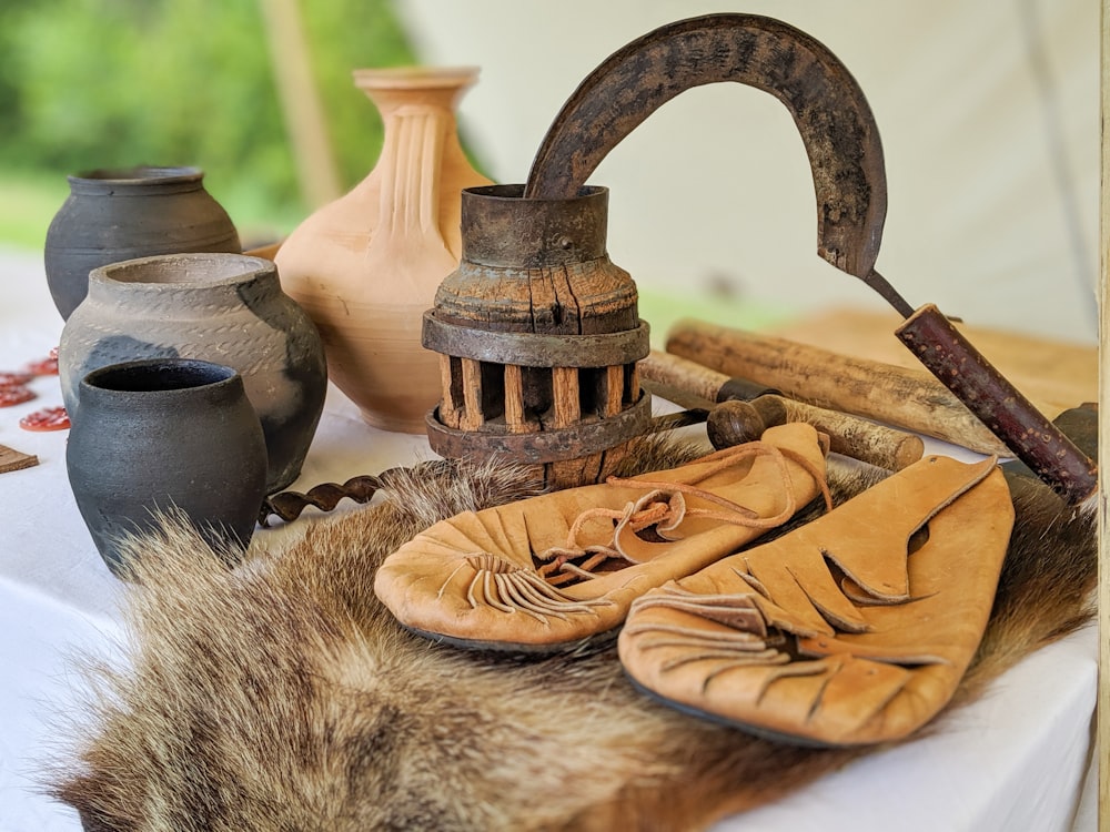 brown wooden table decor on brown wooden table