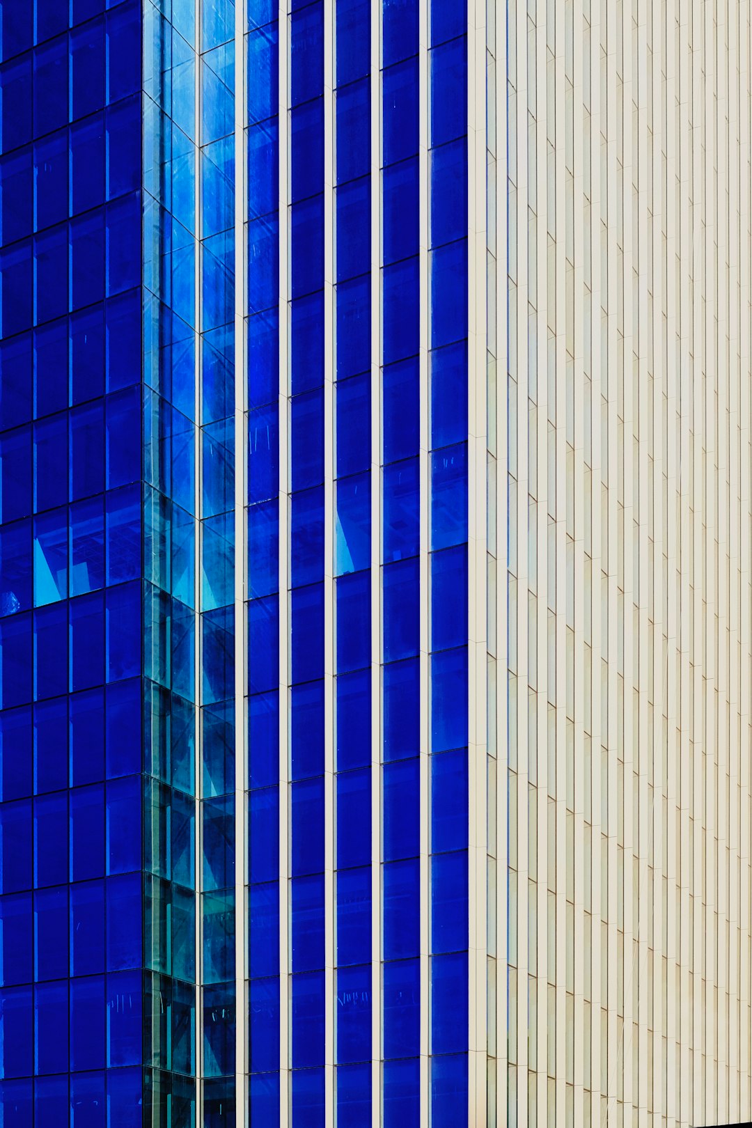 blue and white glass walled building