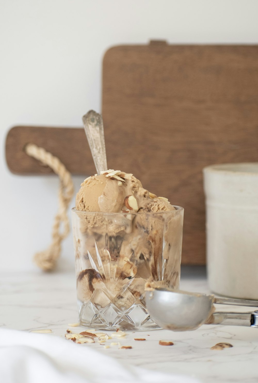 ice cream in clear glass cup