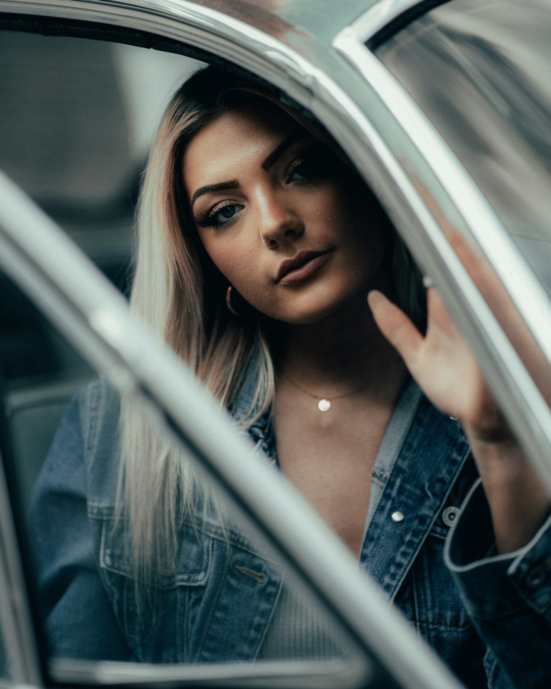 woman in blue denim jacket