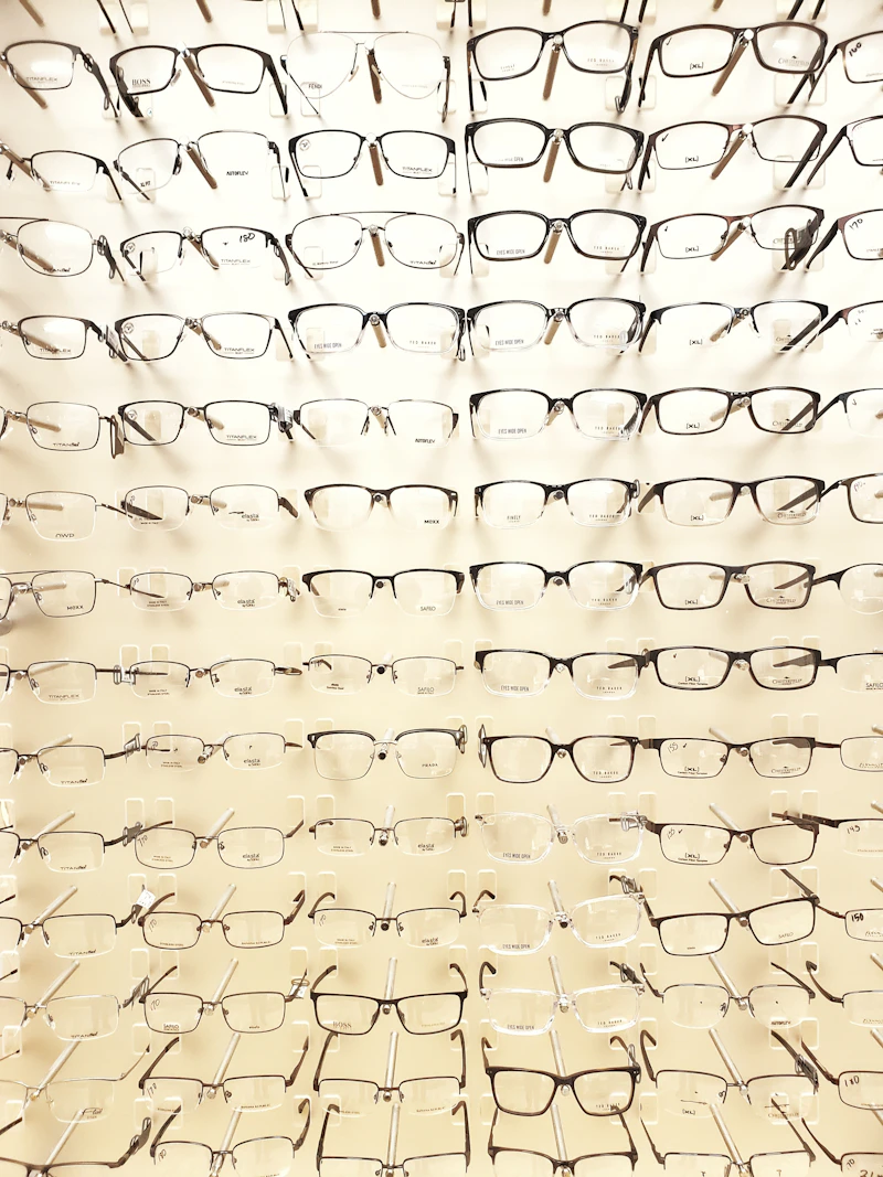 Display wall of designer eyeglasses frames