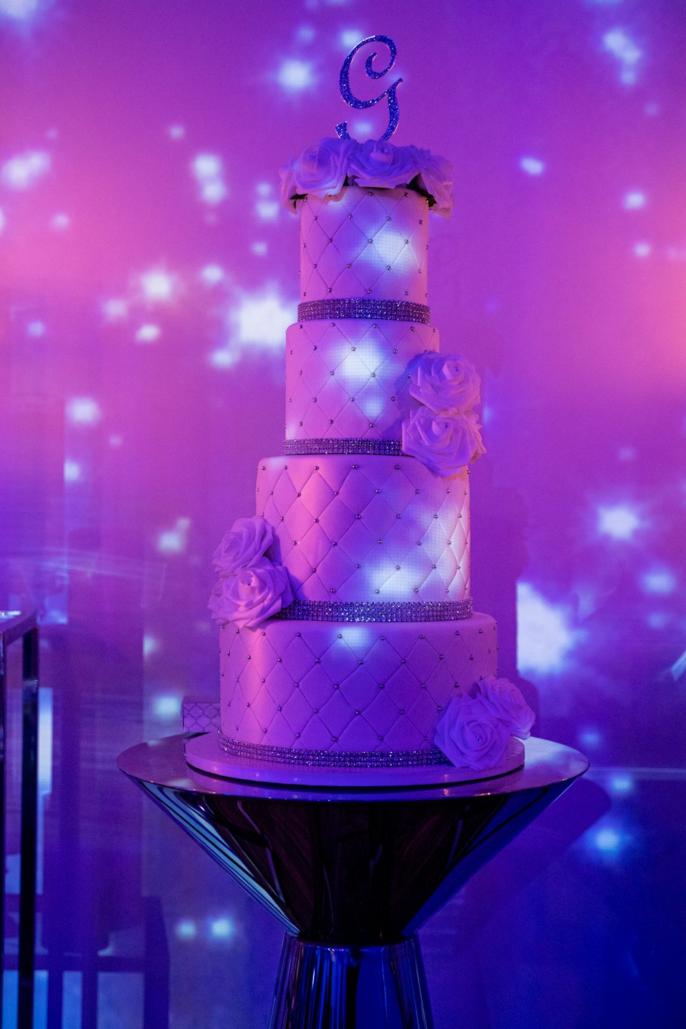 purple and white 3 layer cake