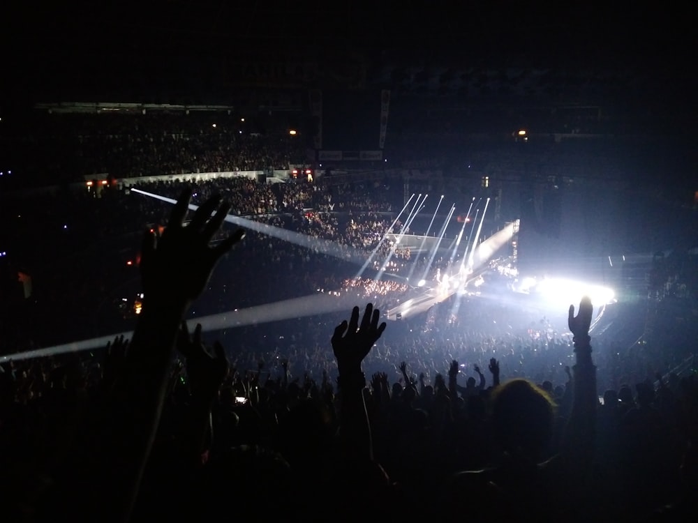 people watching concert during night time