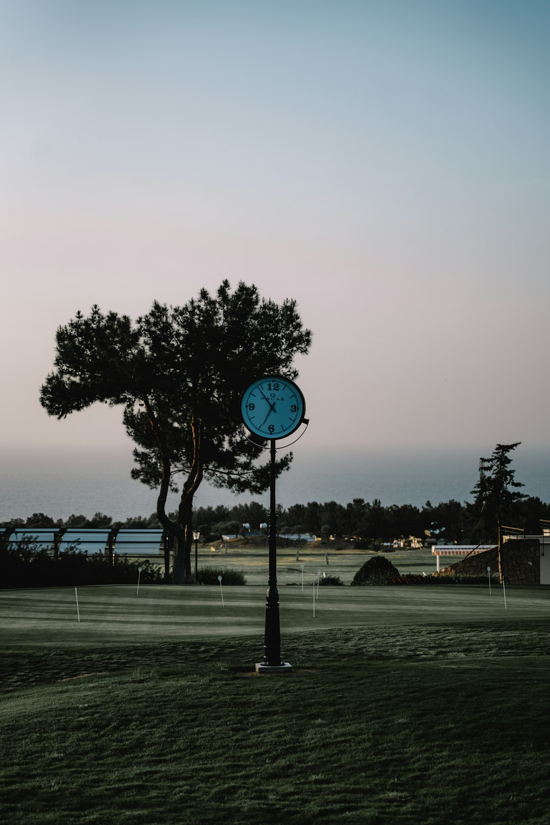 blue and white street sign near green grass field during daytime