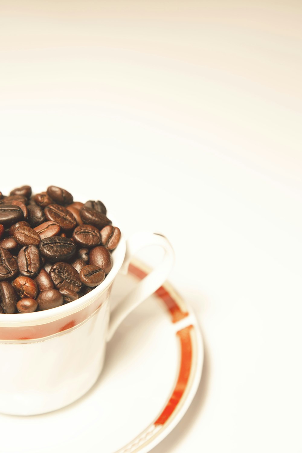 coffee beans in white ceramic mug